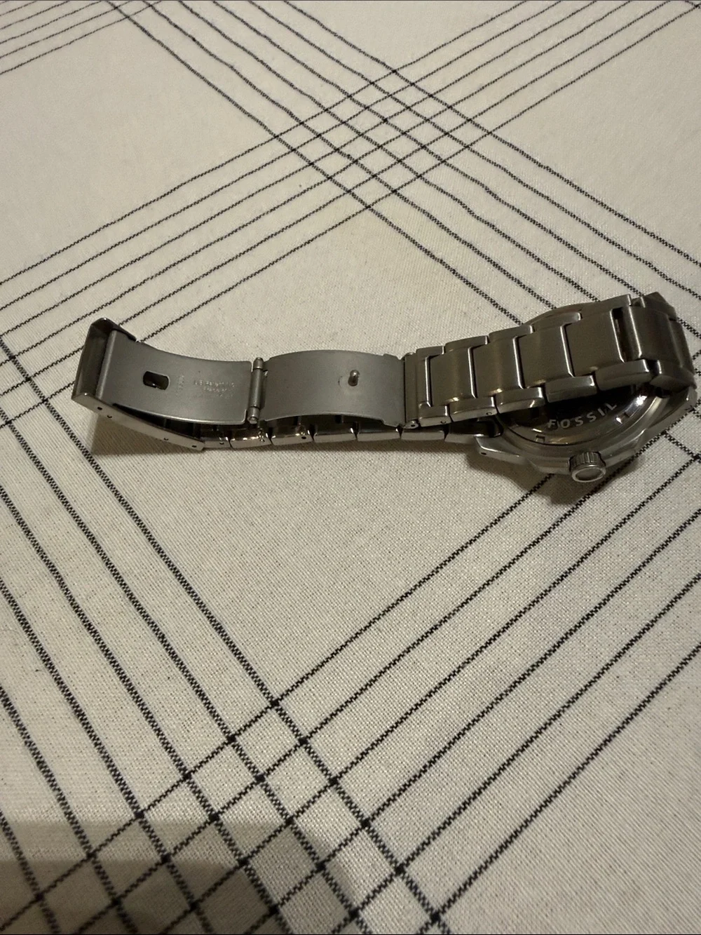 Fossil Silver Watch with White Dial and Blue Subdials